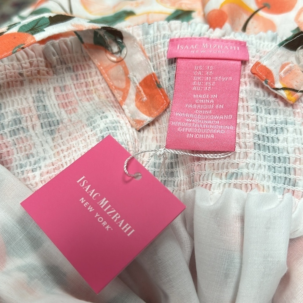 NWT Isaac Mizrahi peach orange, green,  & white, Fruits sun dress. Size 12 US. - Picture 2 of 11
